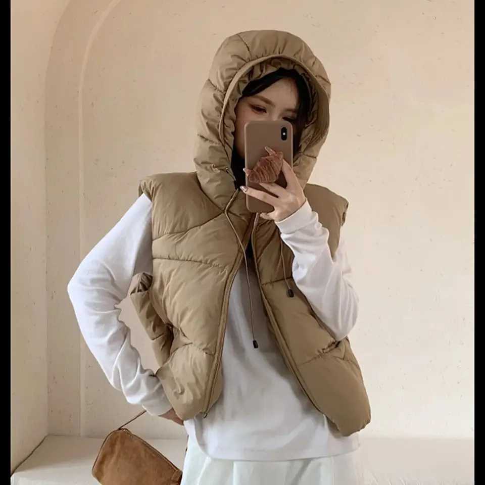 Women Autumn Winter Zip Up Vest 2025 Solid Sleeveless Fashion Hooded Waistcoat Lady Casual Street Thick Clothes Warm Outfit CoatT251129