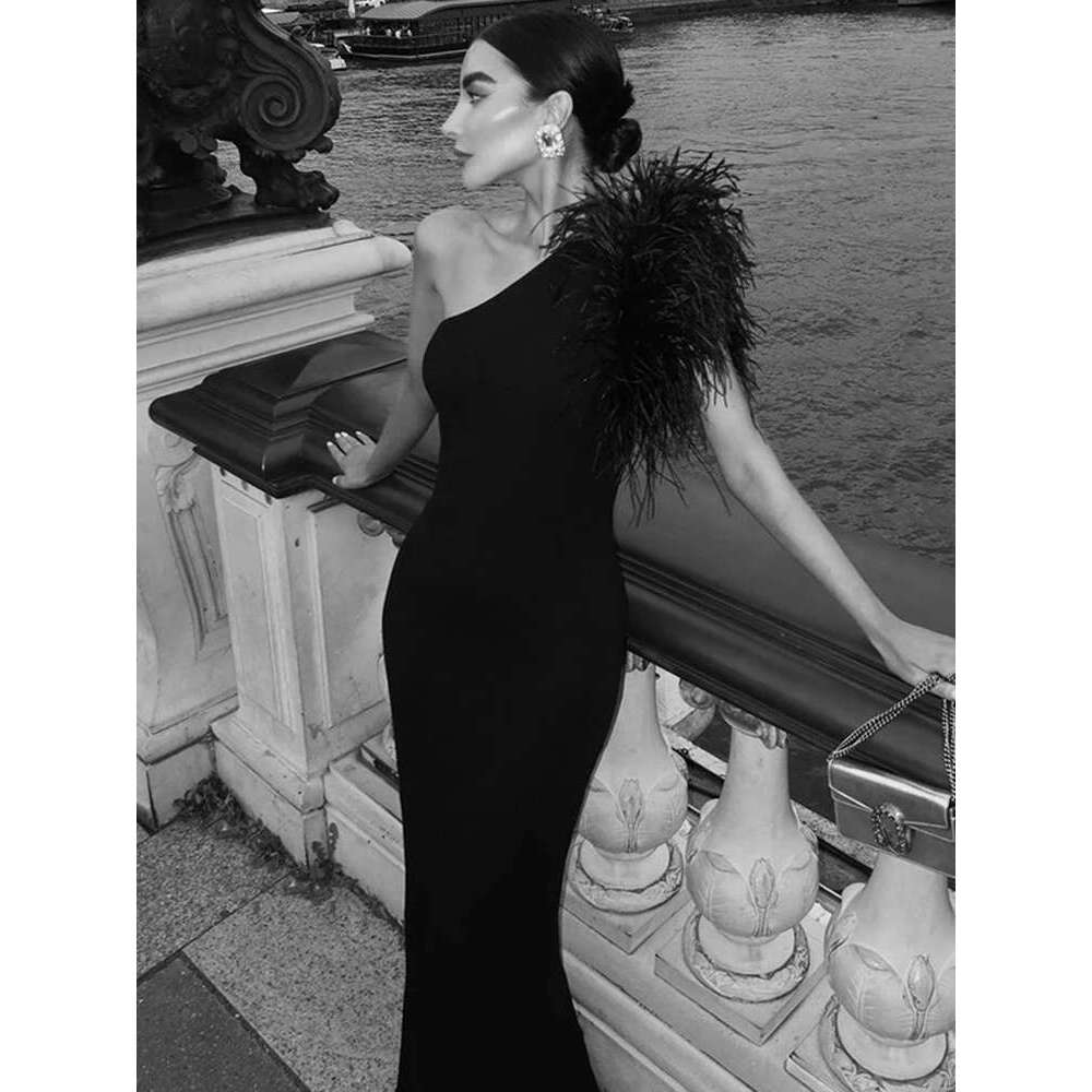 Dulzura Black Sleeveless One Shoulder Maxi For Women Bodycon Sexy Party Elegant Long Dress Birthday Evening Outfit