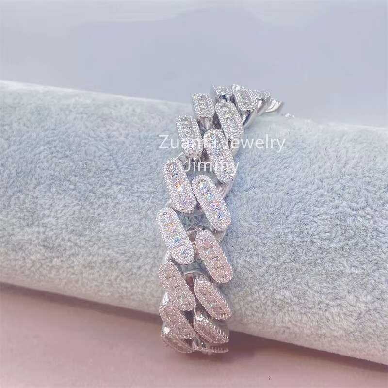 Iced Out New Design 15mm 3 Row HipHop Style Shining VVS Moissanite Diamond Cuban Link Bracelets Mens