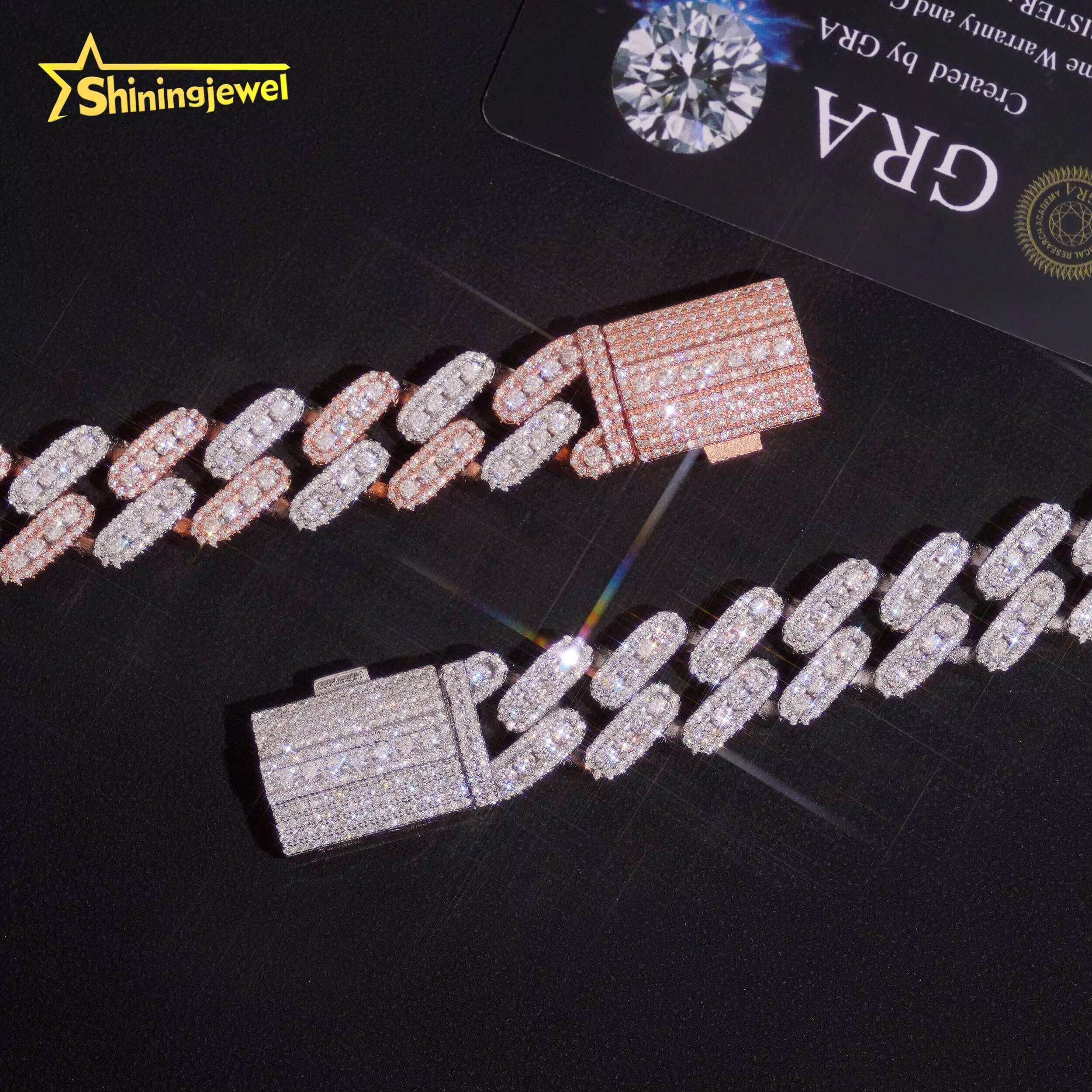 Luxury 15mm Moissanite Cuban Bracelet 2 Tone for Men Women 925 Silver Anniversary Gift Elegant Birthday Present in Velvet Box