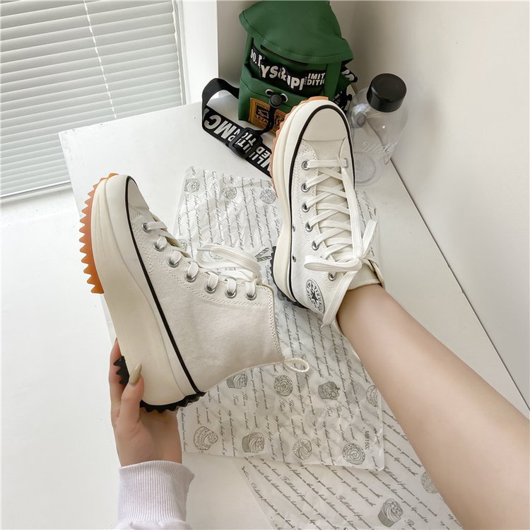canvas shoes designer Women's Big Size 2025 New Korean Style Breathable High Top Canvas Shoes with Thick Sole Heel Increasing White Versatile Fas