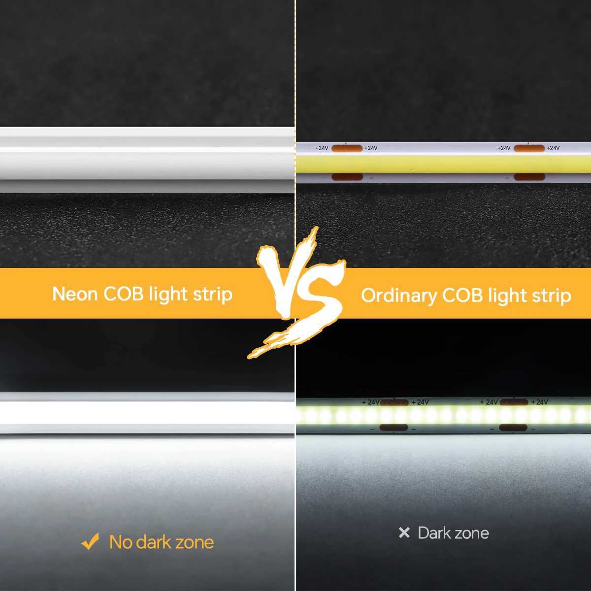 High End COB LED Neon Light Strip 24V Luminous EvenNo Dark Area Self-adhesive Neon Tape Lamp Waterproof LED Rope Room Decor M251129