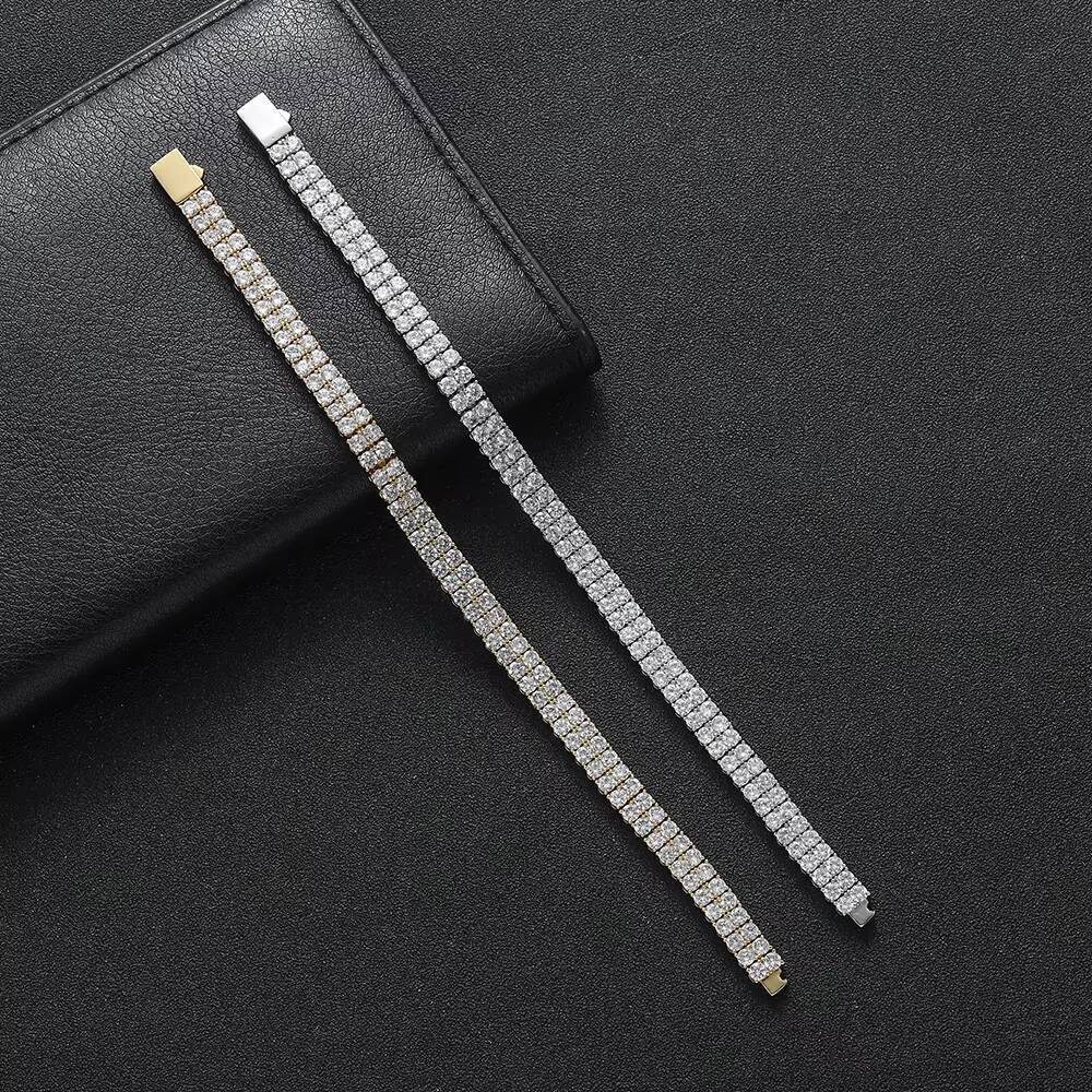 BB230 Double Line CZ Tennis Bracelet Men and Women Hip Hop Brass Chain Bracelets