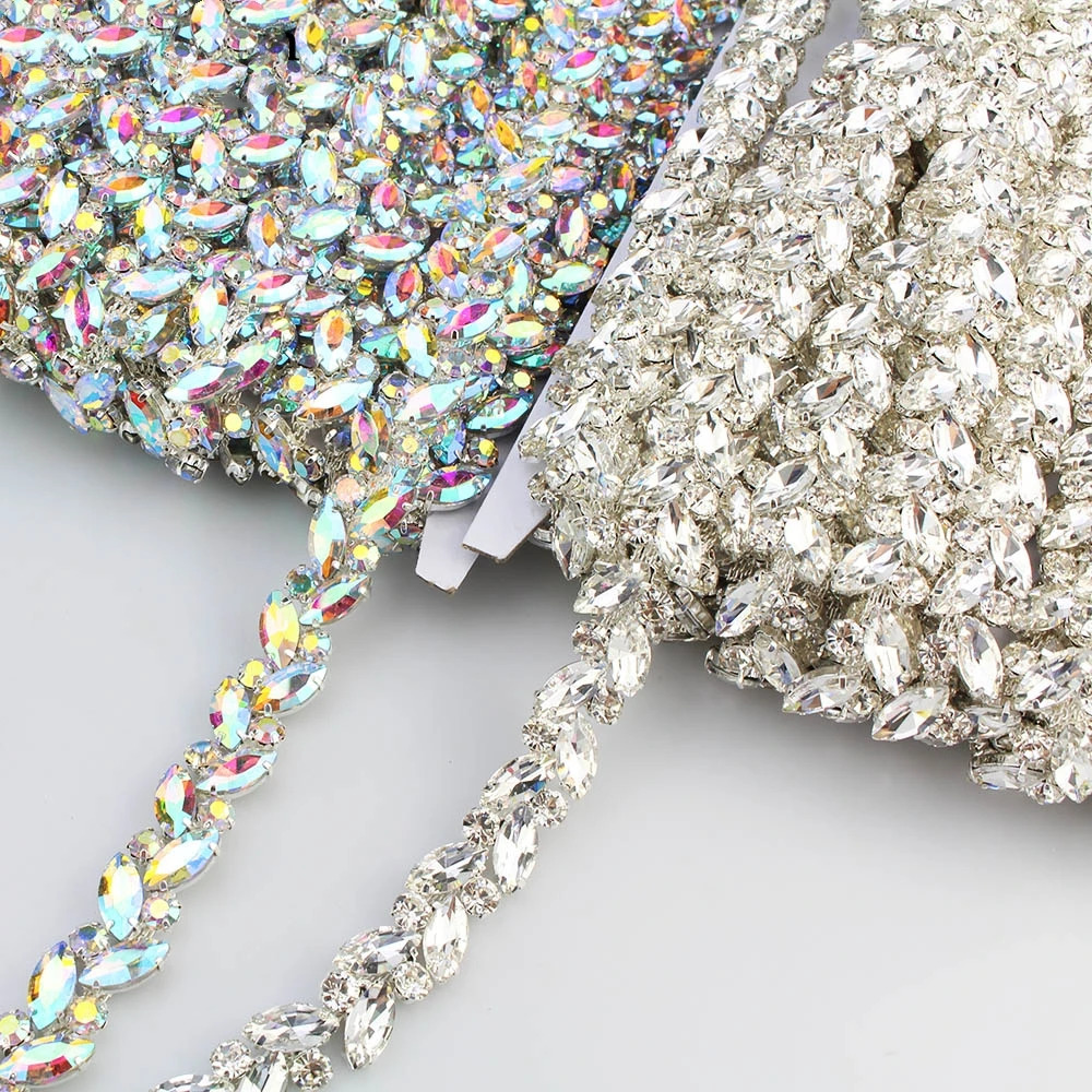1 Yard Dense Horse Eye Crystal Diamond Applique Chain Glass Rhinestone Trim Sew On Clothing Diy Decorations Jewelry Accessories 250420