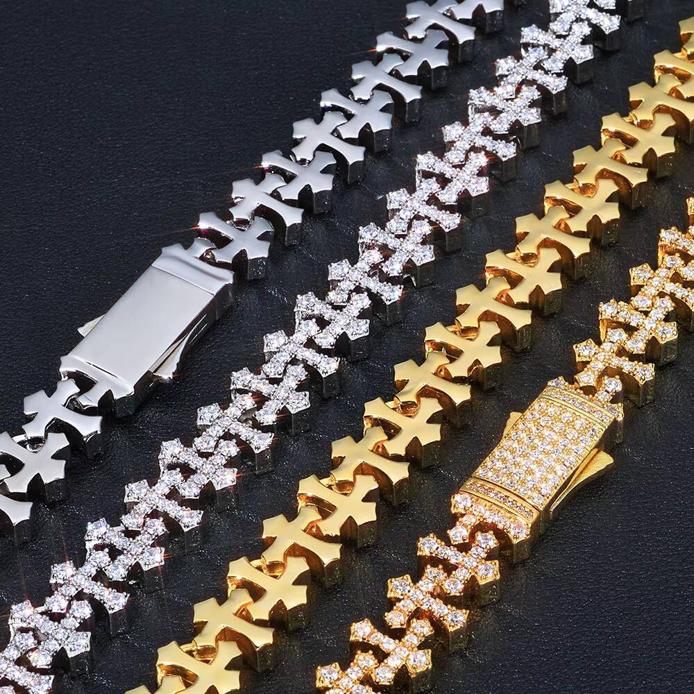 NUOYA Fine Jewelry Spring Buckle 85/11MM Iced Out Diamond Chain Necklace Cross Snowflake Design Bling Zircon Fashion Necklace