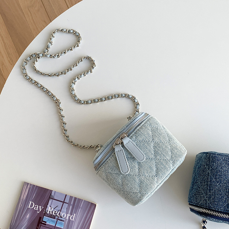 Stylish Designer Mini Cowboy Crossbody Bag - Quilted Vintage Denim Purse with Chain Strap, Women's Casual Box Bag Free Shipping