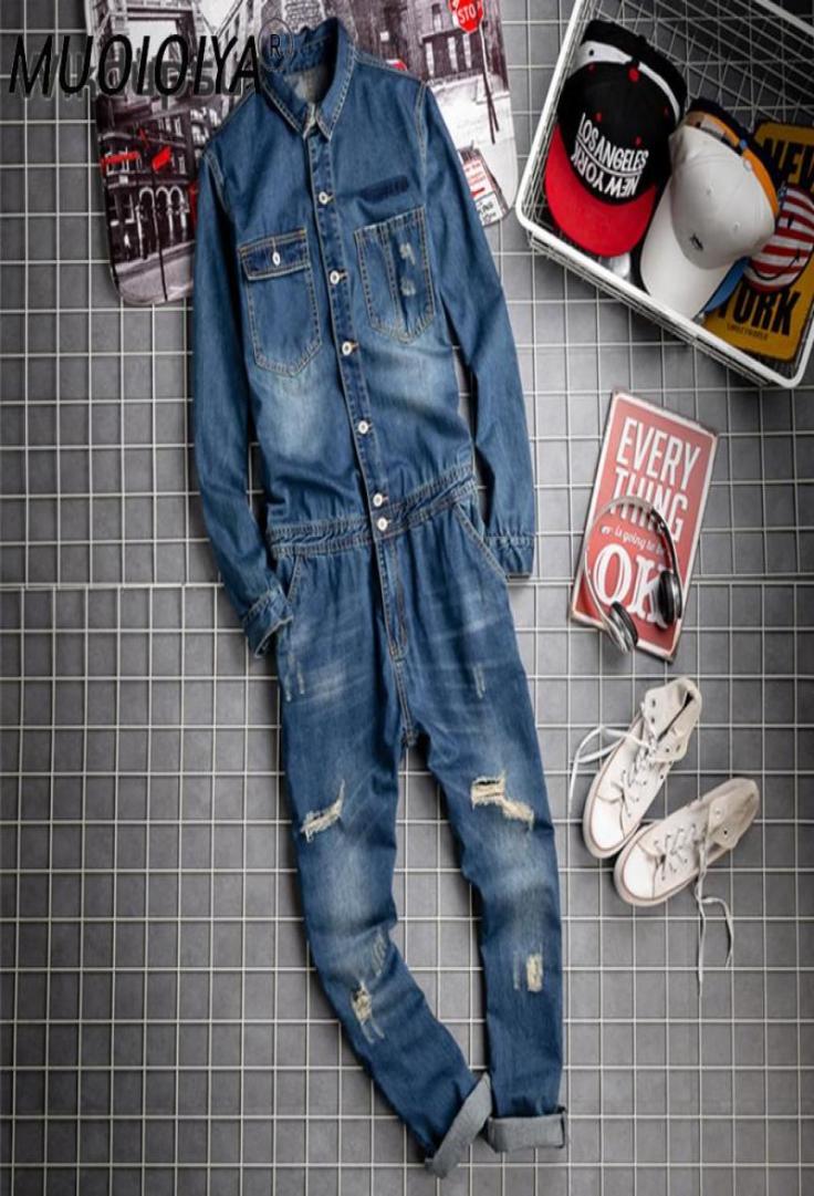 Men039s Jeans Men Fashion Ripped Jumpsuit Casual Denim Long Sleeve Jumpsuits Overalls Suspender Pants Male Hiphop Streetwear Cl8877191