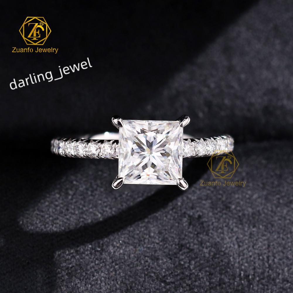 New Trendy Custom 14k Solid Gold D VVS1 1.5CT 6*6mm Princess Cut Moissanite Diamond Ring for Women Wedding Engagement
