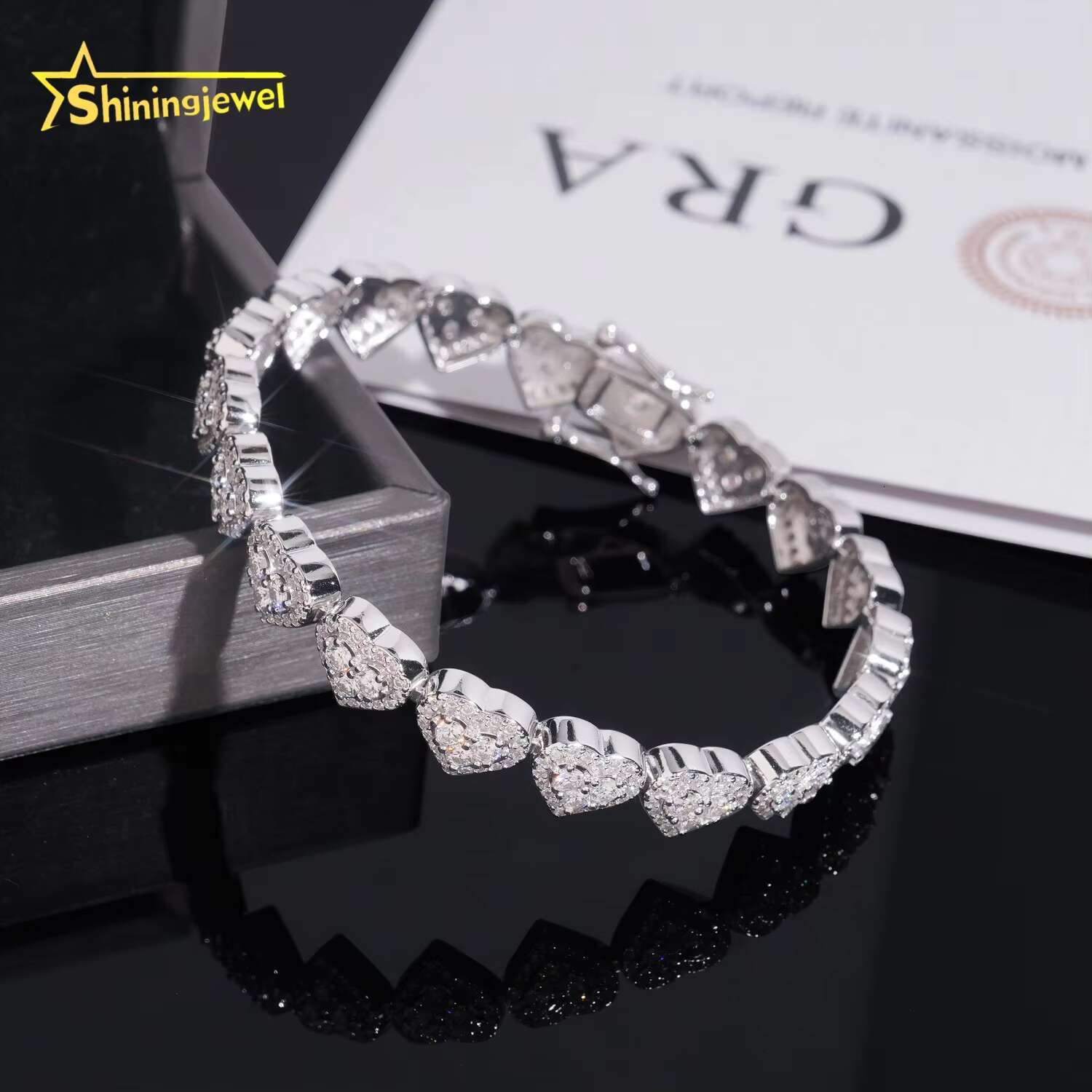 Hot Selling Heart Style Moissanite Cuban Link Bracelet 925 Silver Iced Out Moissanite Diamond Bracelet Men Hip Hop Jewelry