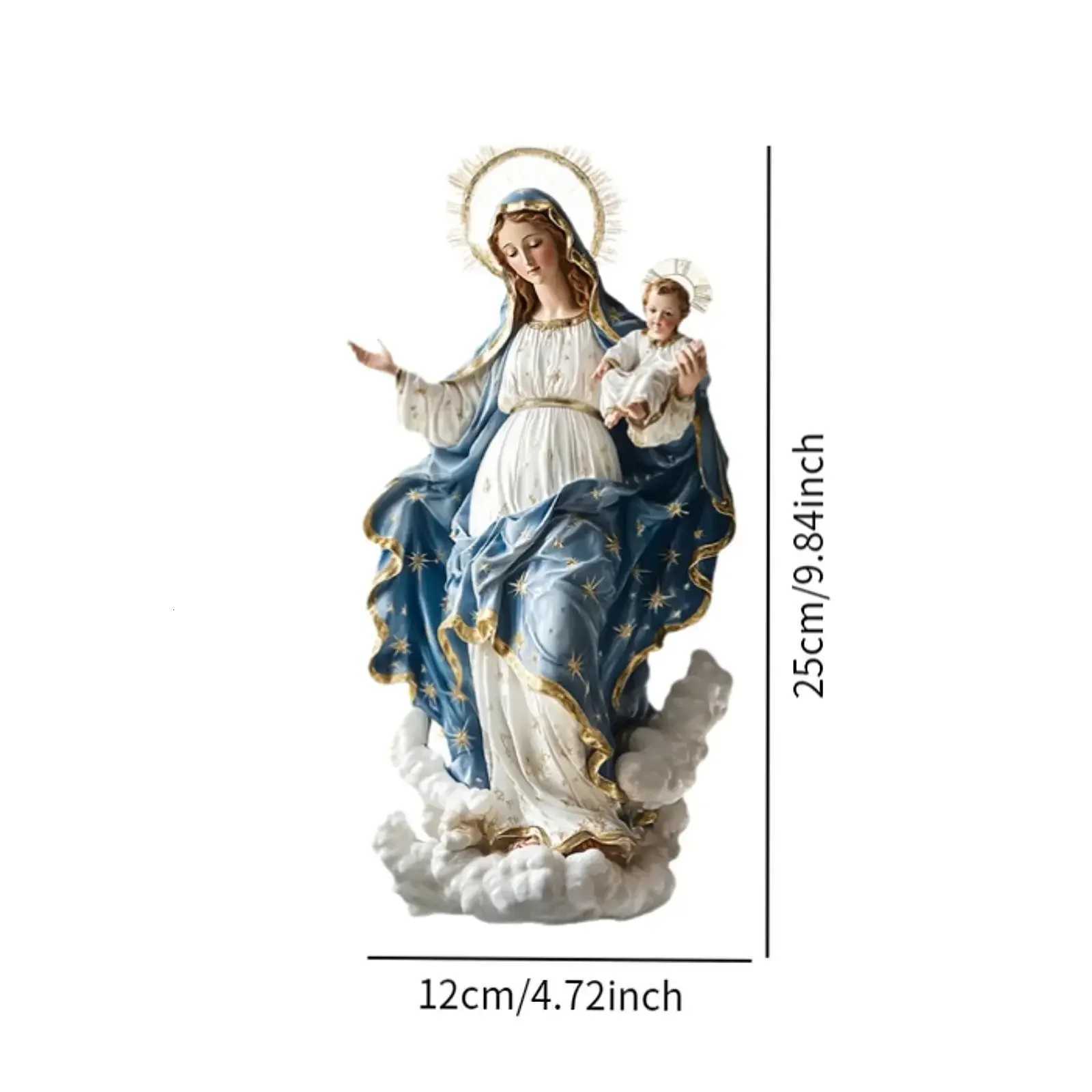 Blessed Mary Figurine Christmas Scene Decorative with Child Jesus Tabletop H251129