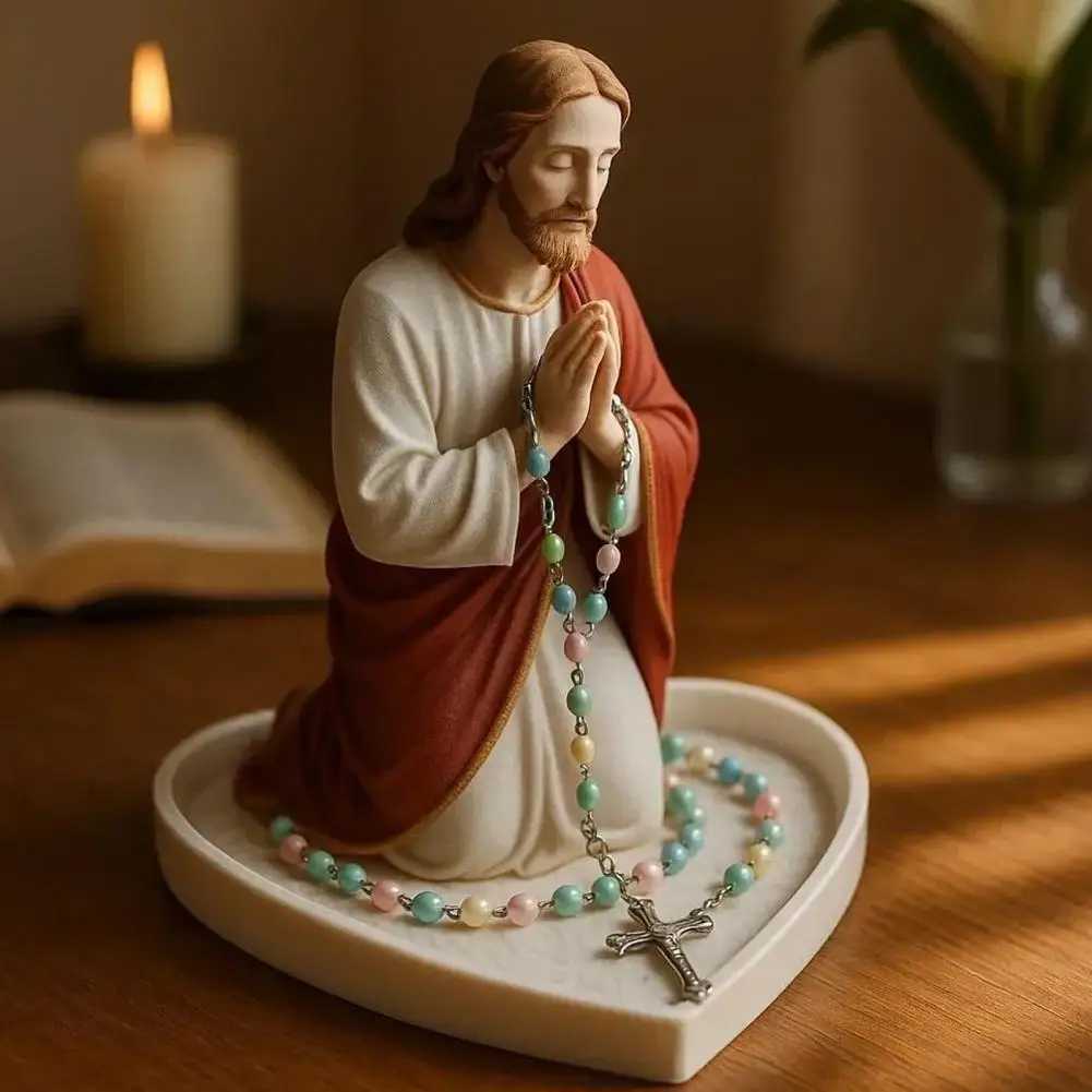 Timeless Charm Resin Rosary Holder with Mary Figurine for Catholic Devotional He Decor Lady Prayer Dish Jewelry for Bedro H251129