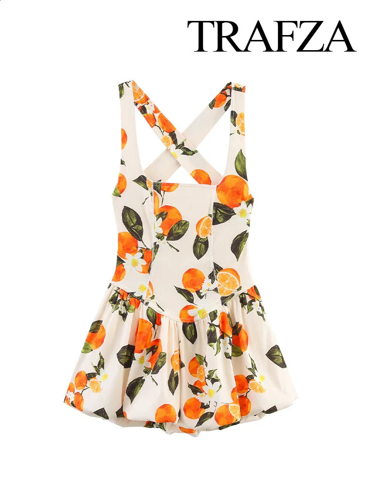 TRAFZA Womens Summer Square Collar Sleeveless Beach Party Mini Dress Female Fashion Backless Pleated Decorate Sling Dress 250428