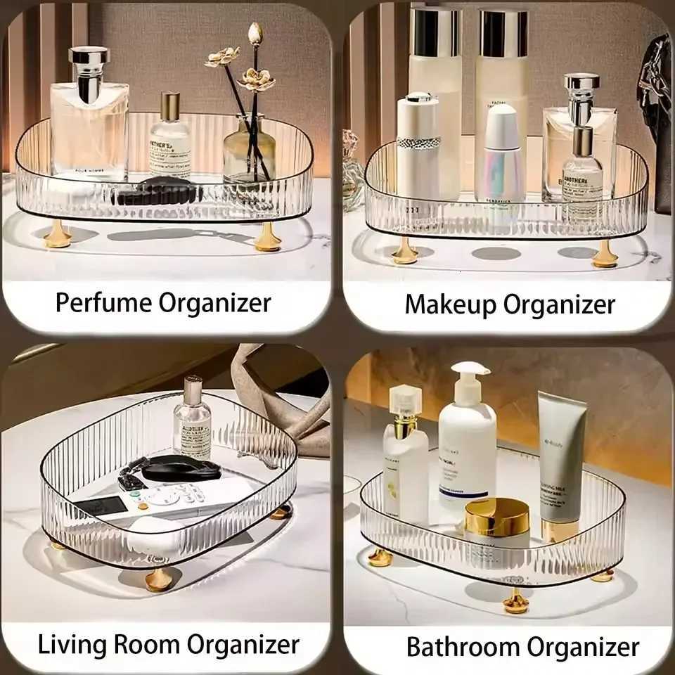 Bathroom Vanity Tray Large Capacity Perfume Organizer for Dresser Clear Desktop Storage Box for Lotion Bottle Cosmetics Skincare Y251129