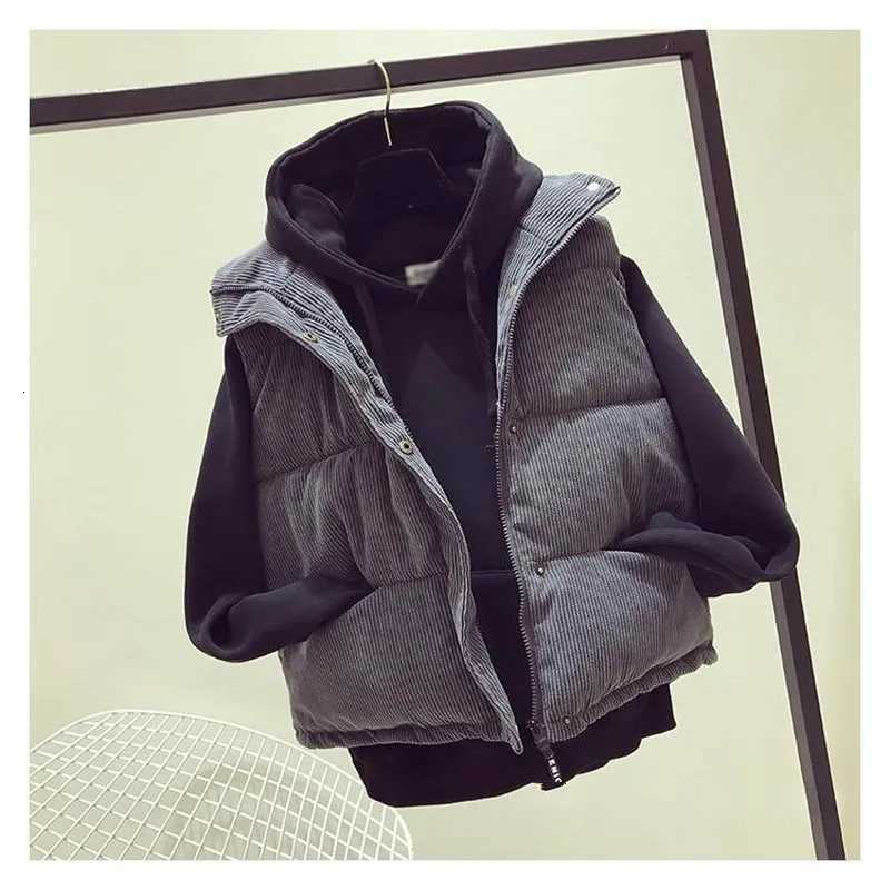 Winter 2025 Women Sleeveless Vest Winter Warm Corduroy Cotton Jacket Female Simple Veats Sleeveless WaistcoatT251129