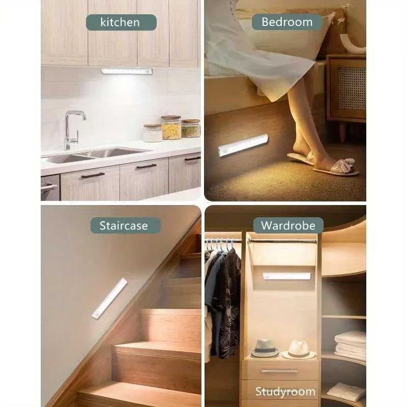 Under Cabinet Lights 1/3/5/6pcs Motion Sensor Rechargeable Battery Operated 2 Colors LED Light for Closet Kitchen Bathroom M251129