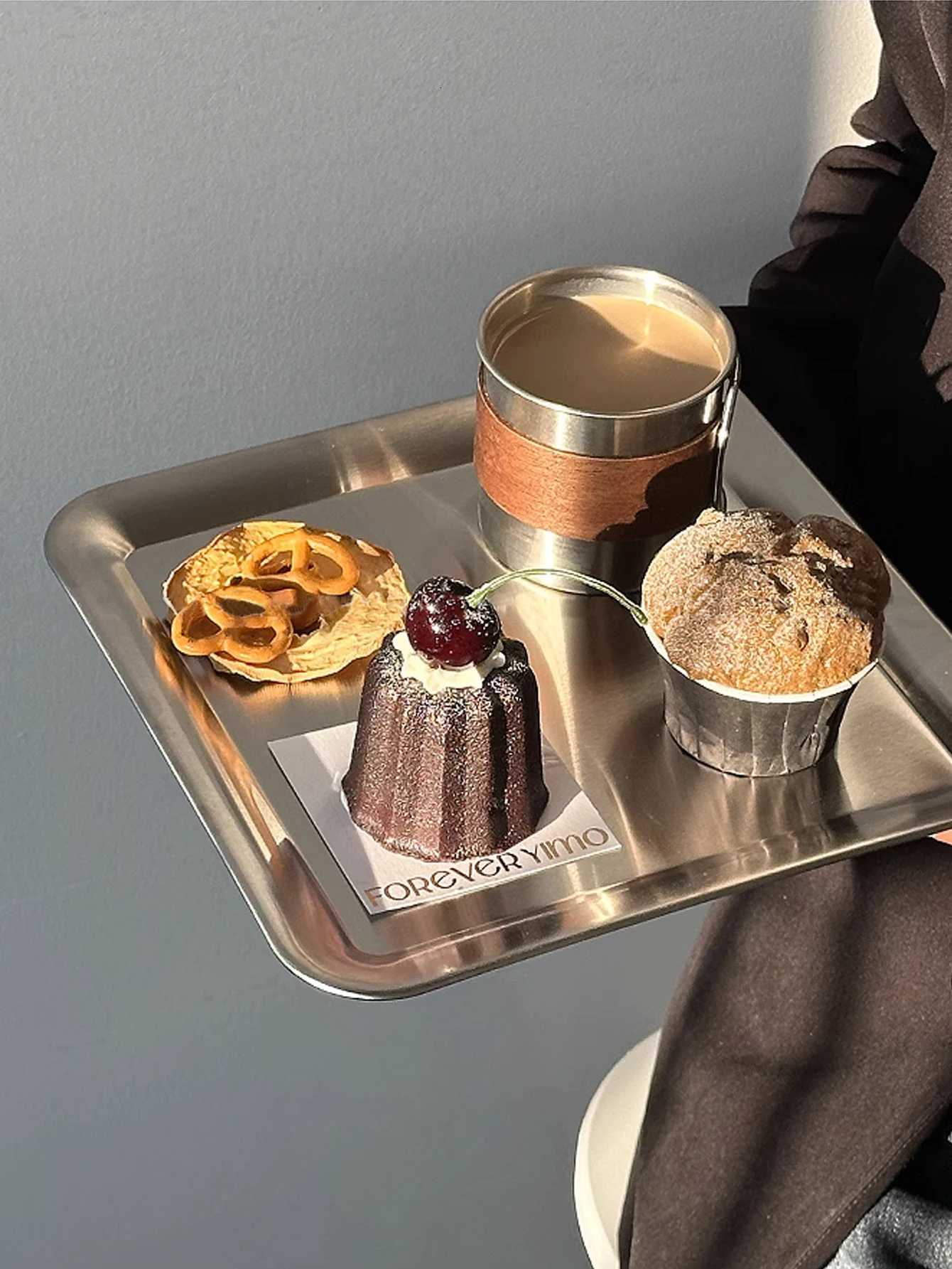 Luxury Square Stainless Steel Serving TrayCoffee TrayDesserts Elegant Serving Platters for Caf Restaurant Bathroom Tray Y251129
