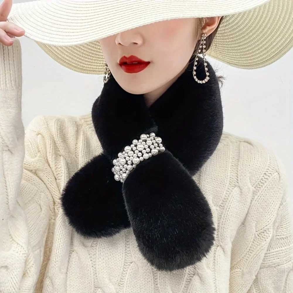 Winter Neck Scarf Warmer Neckerchief Faux Rabbit Fur Scarf Warm Windproof Soft Plush Non-Elastic Versatile Fashion AccessoryJ251129