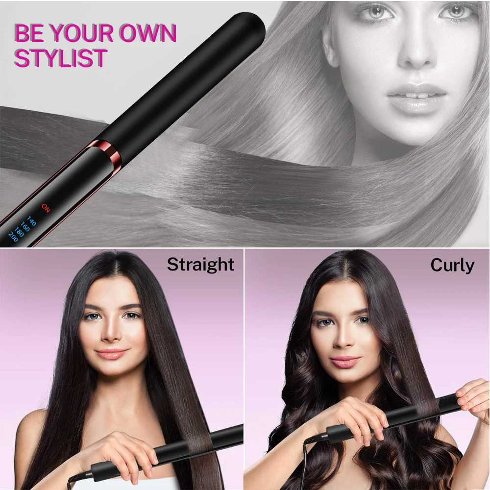 2 in 1 Hair Straightener Curler Set Dual Voltage Negative Ion Fast Heating for Versatile Styling Tool Perfect for Home TravelT251129