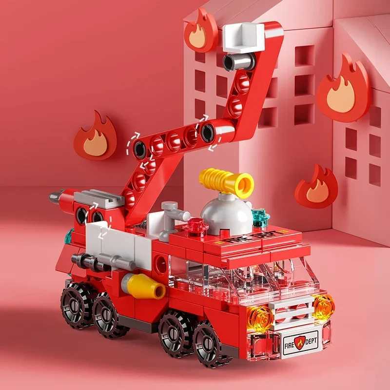 City Fire Car Building Blocks for Children Police Truck Engineering Crane Tank Helicopter Bricks Set Toys for Kids 6in 1 J251129