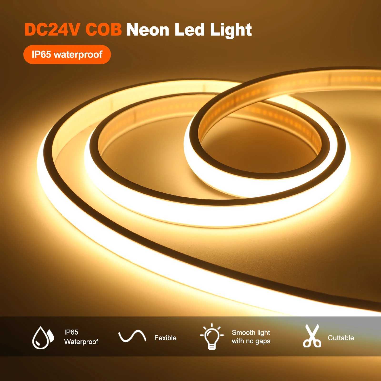 Tuya Wifi Smart LED Strip Light 12V 24V Dimmable Flexible COB LED Tape 320LED High Linear Light Waterproof COB Led Light 05-15m M251129