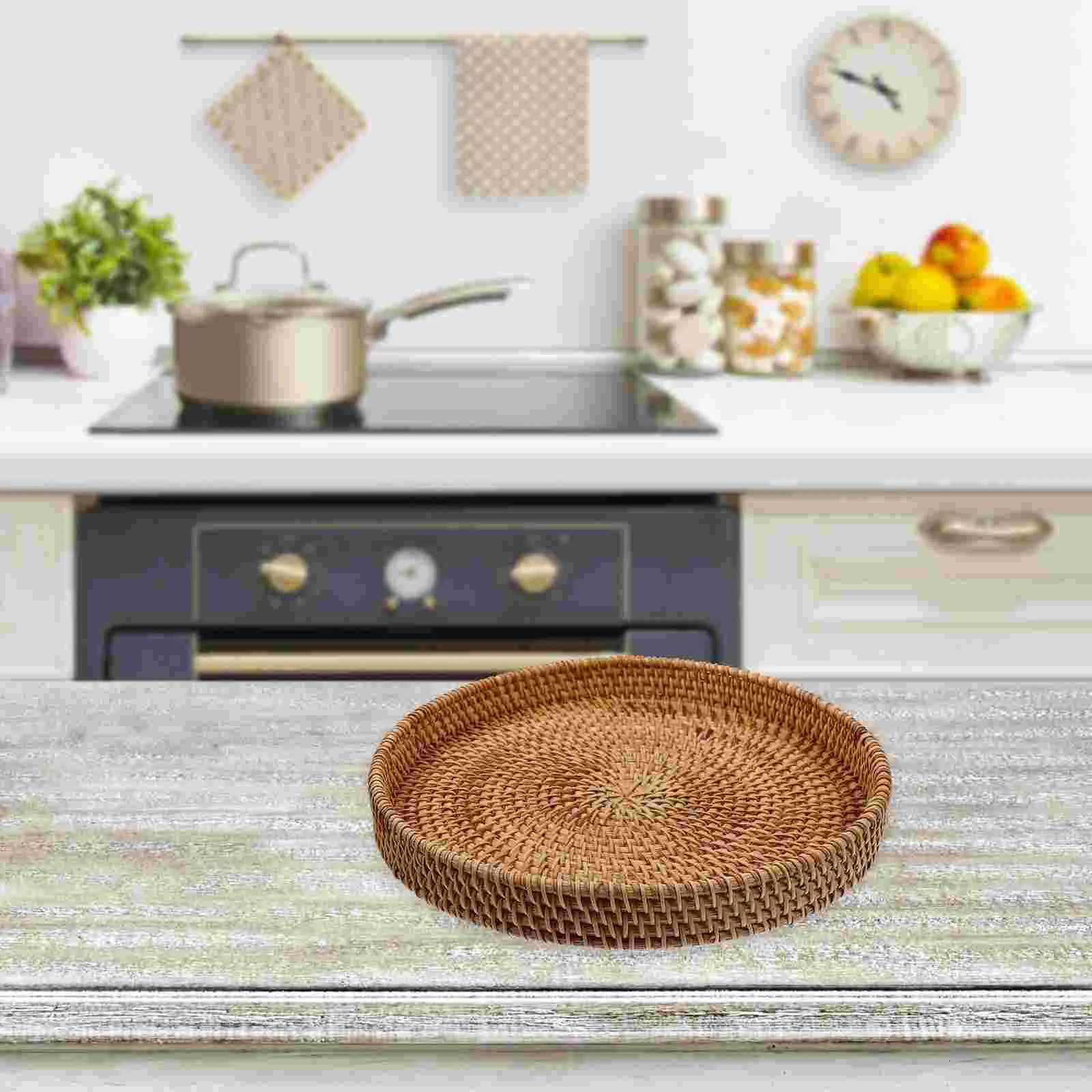 Multifunction Rattan Storage Basket Food Tray Woven Bread Multi-function Coffee Y251129