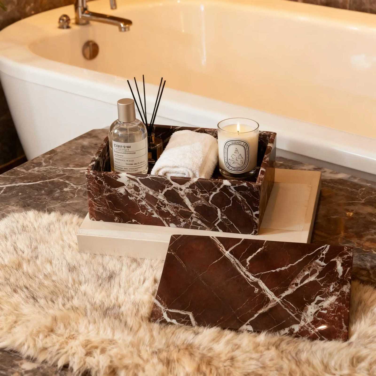 Natural Marble Cotton Swab Holder Rectangular Organizer for Qtips Makeup Bathroom Vanity Purple Stone Tray Box Y251129