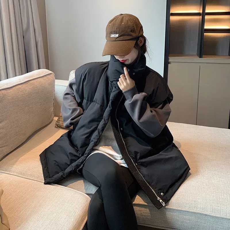 Autumn Winter Puffer Vest Quilted Padded Warm Womens Oversized Puffer Vest Stand Collar Full Zip Sleeveless Bubble Coat OutwearT251129