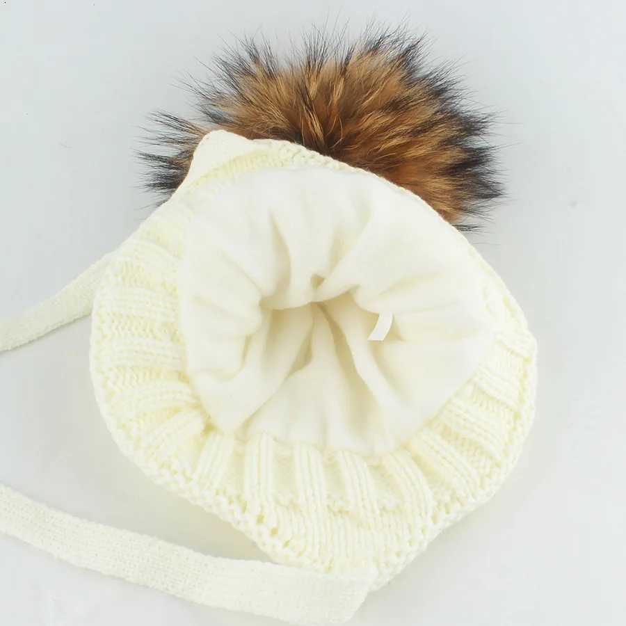 2Pcs Winter Baby Hat Scarf Set Genuine Fur Ball Infant Bonnet Knitted Kids Cap Fleece Lining Warm Ears Toddler Beanie Hats 1-6YW251129 - view 7