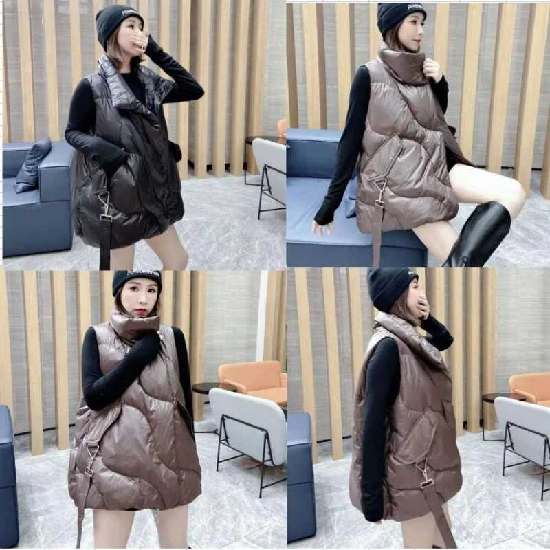 Down Cotton Vest Women Loose Solid Sleeveless Jacket Coat Female Black White Warm Vests Autumn Lightweight Waistcoat WinterT251129
