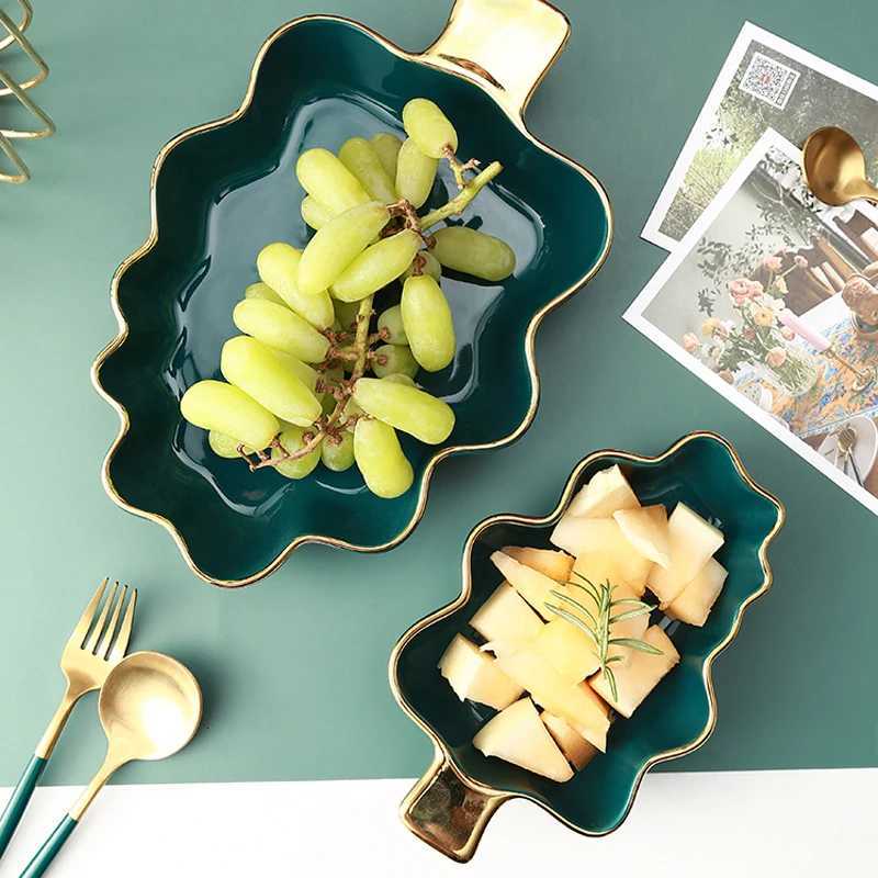 Luxury Nordic Light Luxury Plate Storage Plate He Creative Breakfast Plate Tableware Golden Edge Double Ear Plate Kitchen Supplies Y251129