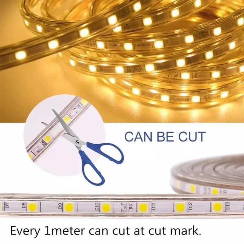 220V Waterproof LED Strip Light High Brightness 5M 10M 20M For Home Decoration Kitchen Outdoor Garden LED Light With EU Plug M251129