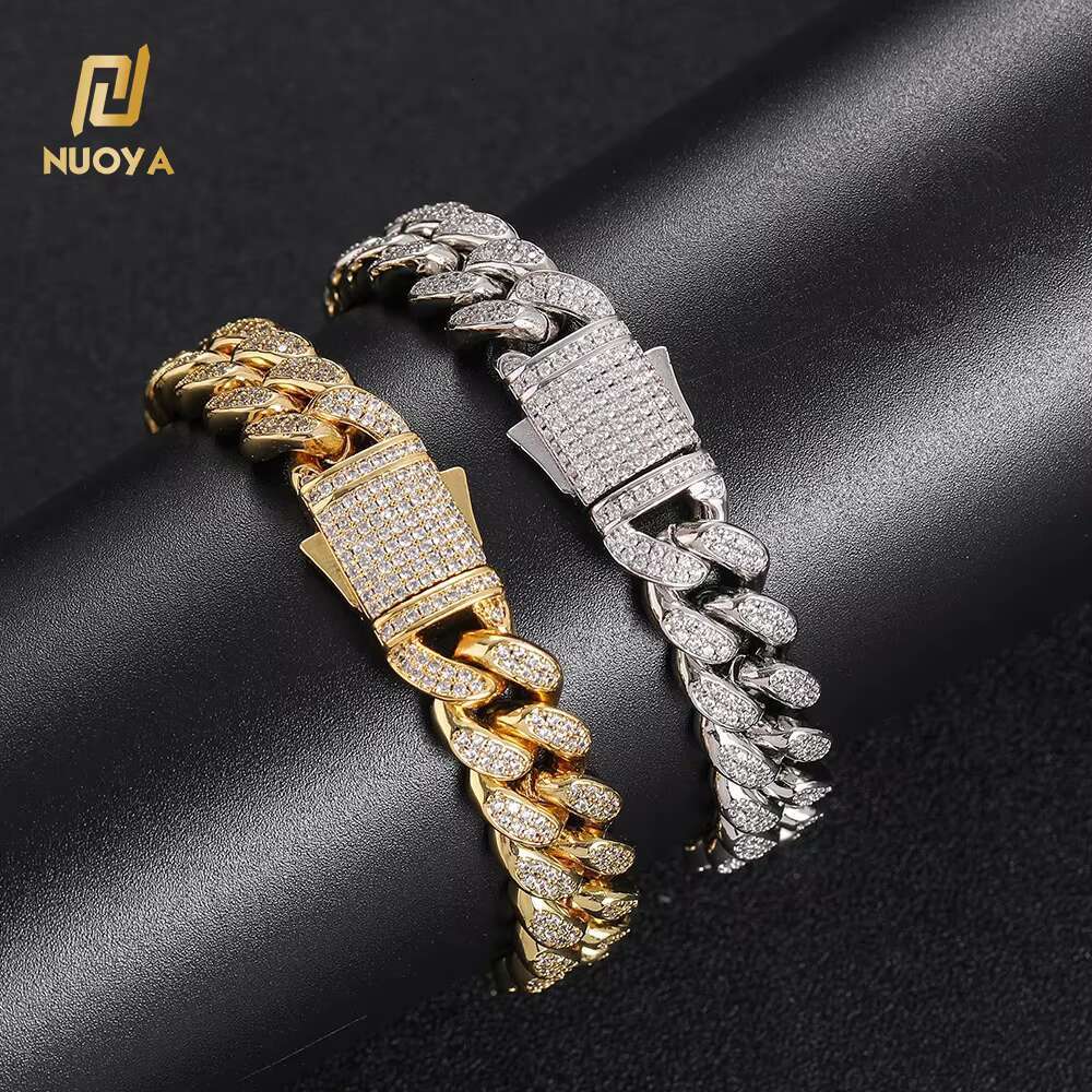 NUOYA Hip Hop Jewelry 12MM Diamond Cuban Link Chain Necklace Full Pave Bling Zircon Silver/Gold Plated Cuban Chain for Women