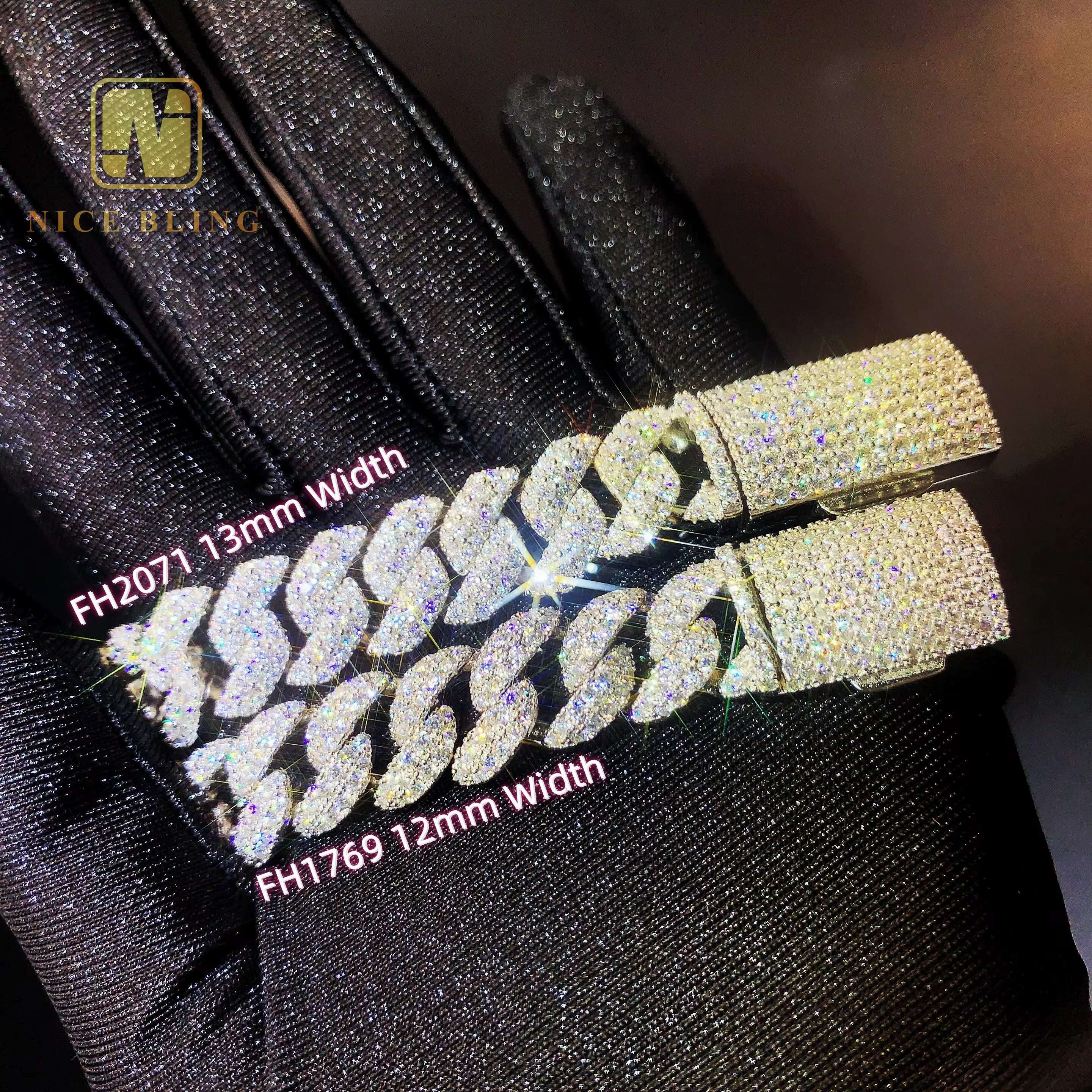 12mm 13mm Moissanite S925 Hip Hop Iced Out Fine Jewelry 10k 12k14k 18k Gold Plated Bust Down Cuban Link Bracelet New Year Gift