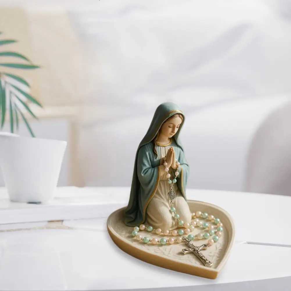 Timeless Charm Resin Rosary Holder with Mary Figurine for Catholic Devotional He Decor Lady Prayer Dish Jewelry for Bedro H251129