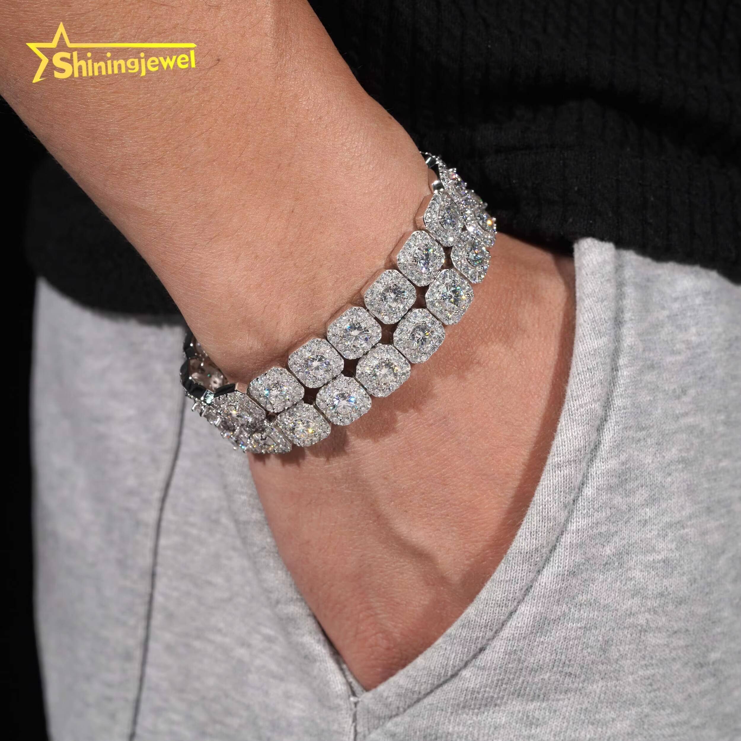 10mm Iced Out Halo Sugar Bracelet 925 Silver Cuban Bracelet Hot Sale Moissanite Diamond Miami Bracelet Hip Hop Jewelry