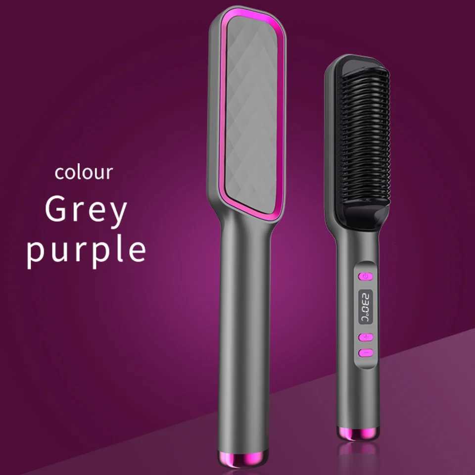 Experience Salon Quality Sleek Versatile 2-in-1 Ceramic Hair Styler - Curl Straighten with One Hot Comb Anti-Scald PowerT251129