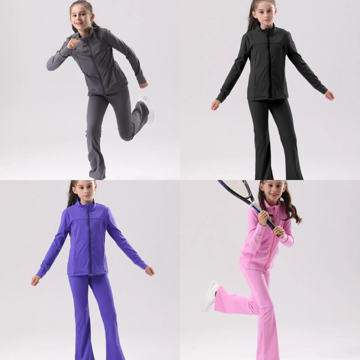 Kids Soft High Waist Flared Pant Hip Lift Elastic Sports Tracksuit Yoga Jacket Two-Piece Set Pants Suit Fitness