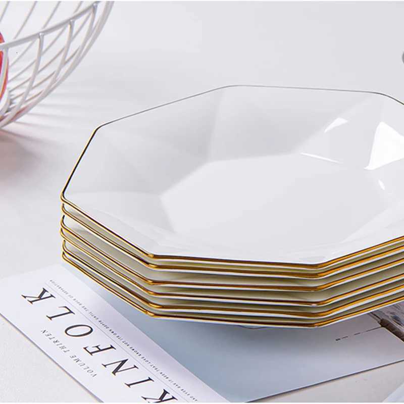 Luxury Phn Penh Creative Octagonal Steak Flat Plate Light Luxury Bone Tableware Western Dinner Plate Household Dinner Plates Y251129
