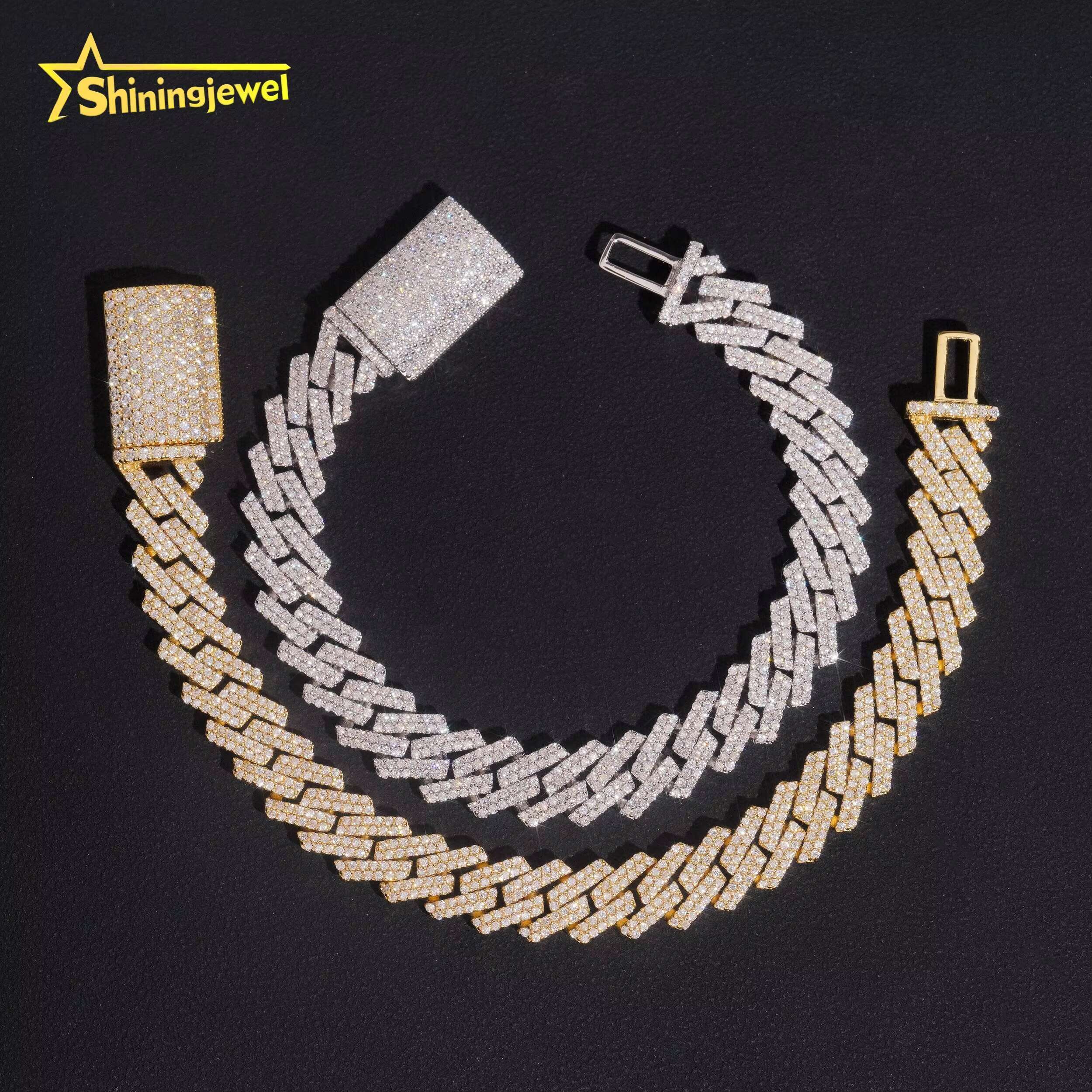 Stocks 10MM Rapper Bracelet 925 Sterling Silver Gold Plated Hip Hop Jewelry VVS D Color Moissanite Cuban Link Bracelet