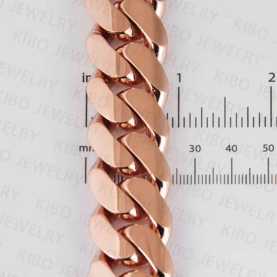 KIBO Hip Hop Real Pure 14K Solid Gold Cuban Link Chain for Mens Hip Hop Necklace Miami Chain