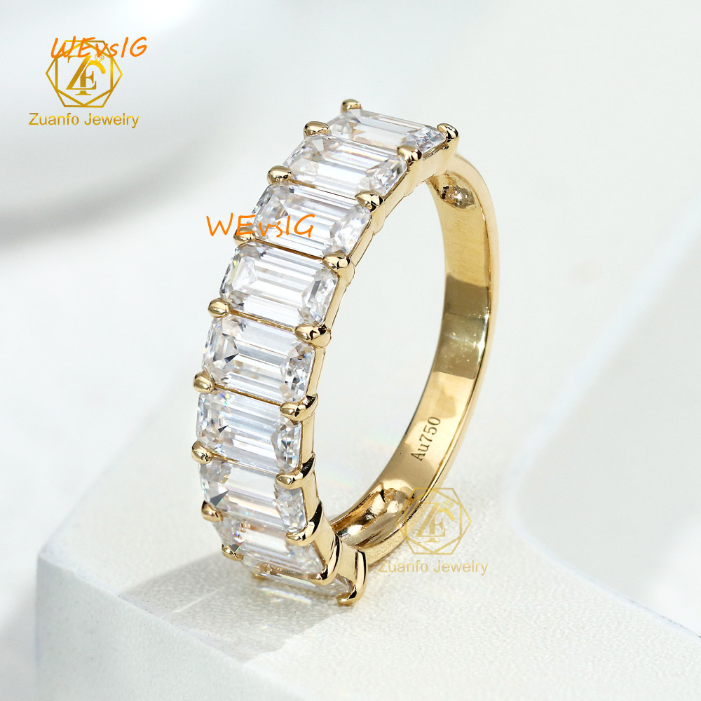 Luxury 14K/18K Gold Emerald Cut Engagement and Eternity Wedding Band Moissanite Diamond Ring Design for Women