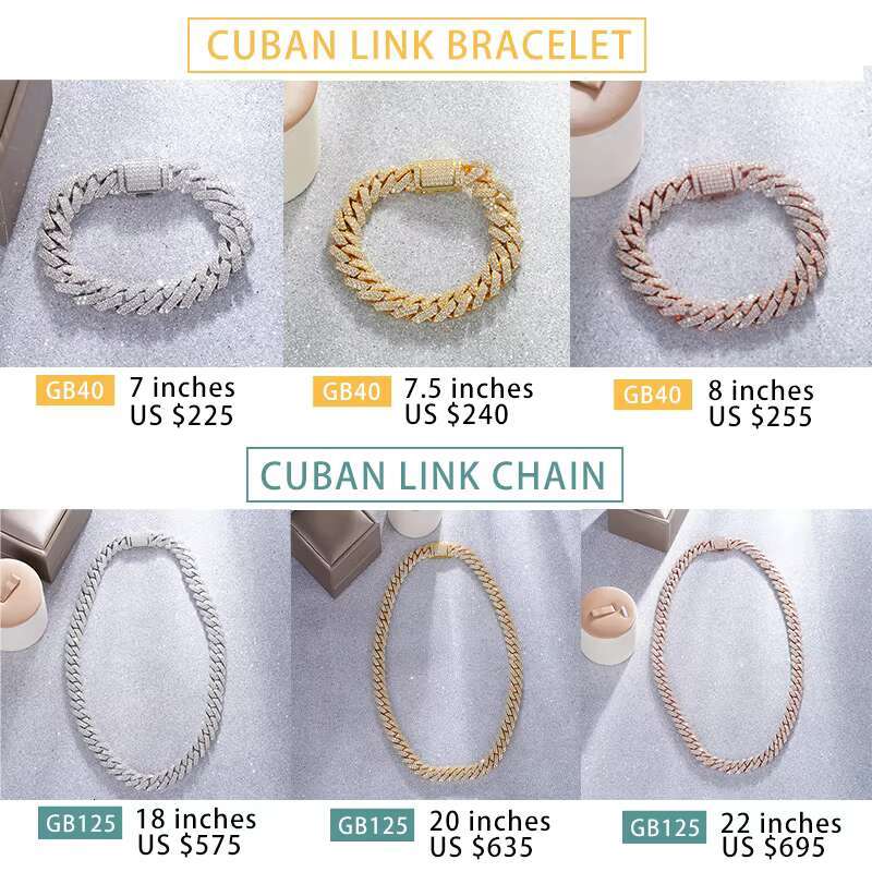 Starsgem Silver Chain Moissanite Bracelet 7.5 Inches Cuban Link