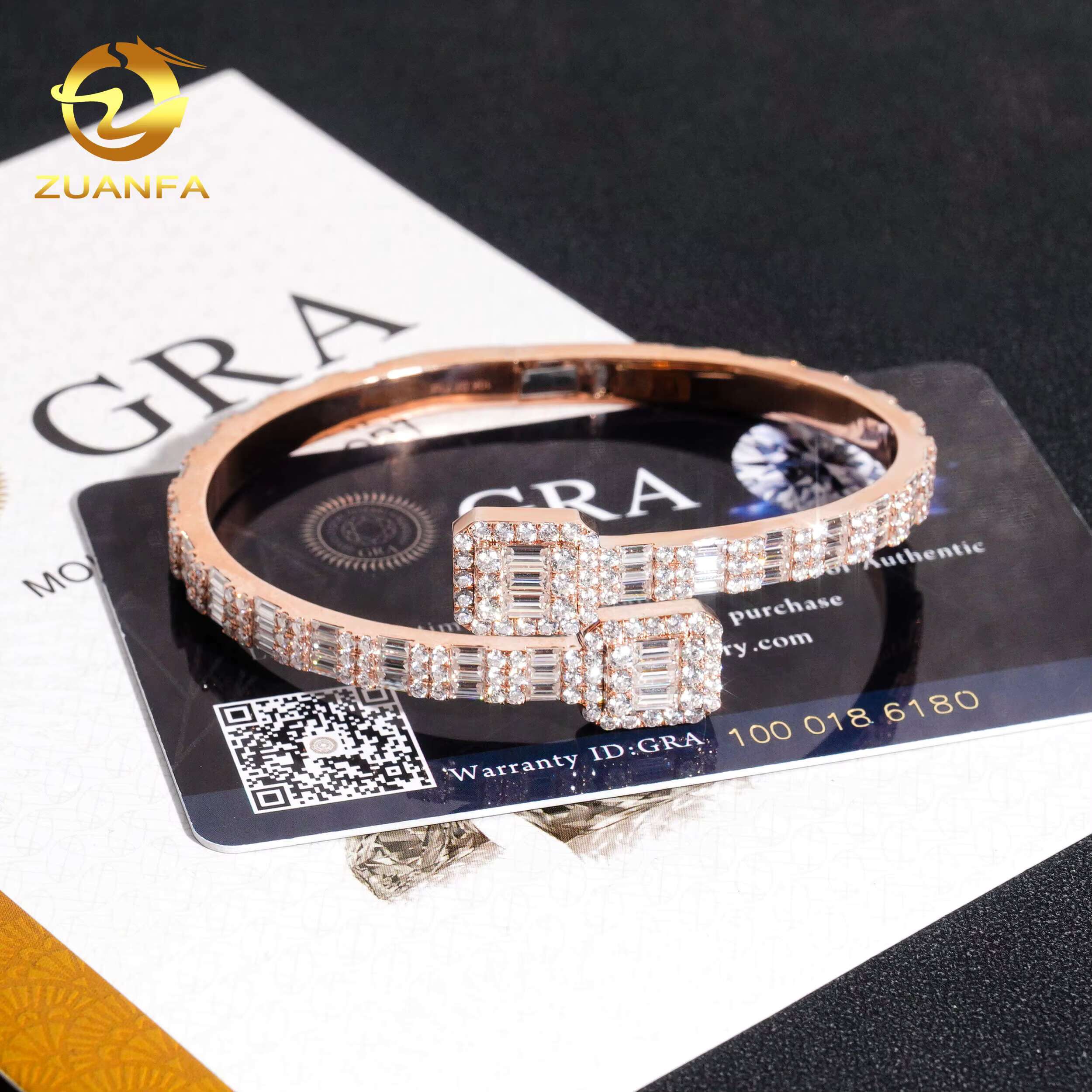 Iced Out Hip Hop Jewelry Cuban Bracelet 925 Sterling Silver Vvs Moissanite baguette Cut Diamond Cuff Bangle Bracelet Men wome