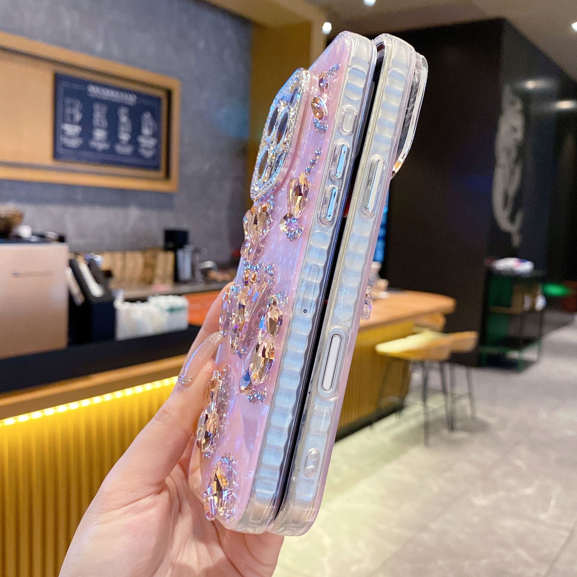 Pink Heart Diamond Phone Case iPhone 17 Pro Max Compatible with Apple 16/15 Plus Protective Case