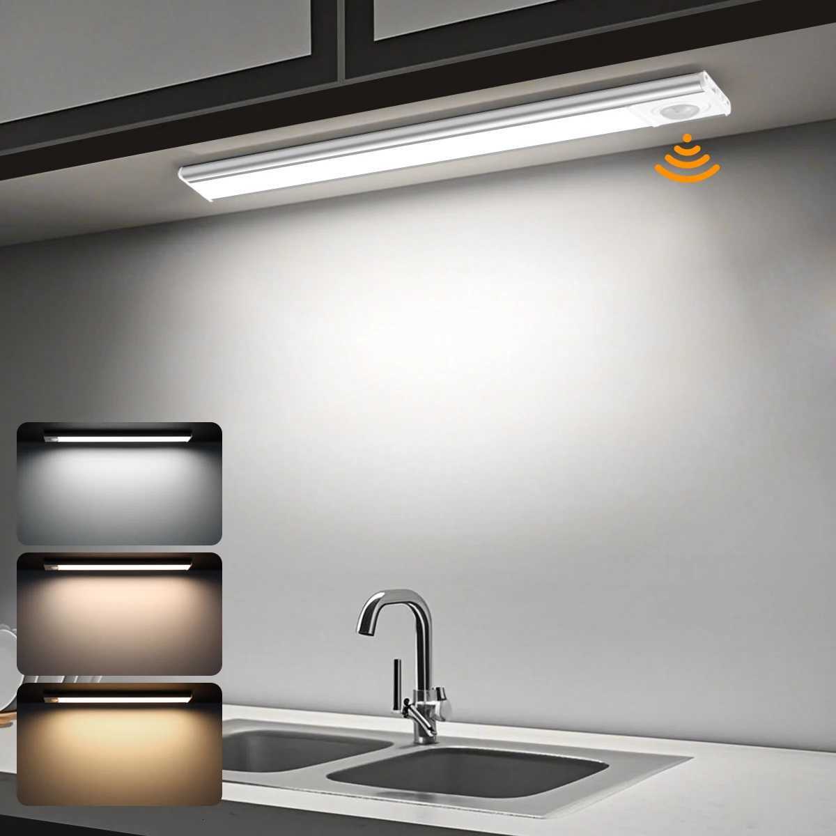 Ultra Thin LED Under Cabinet Lights Rechargeable 3 Colors Lamp Motion Sensor LED Light For Kitchen Bedroom Wardrobe Closet Decor M251129