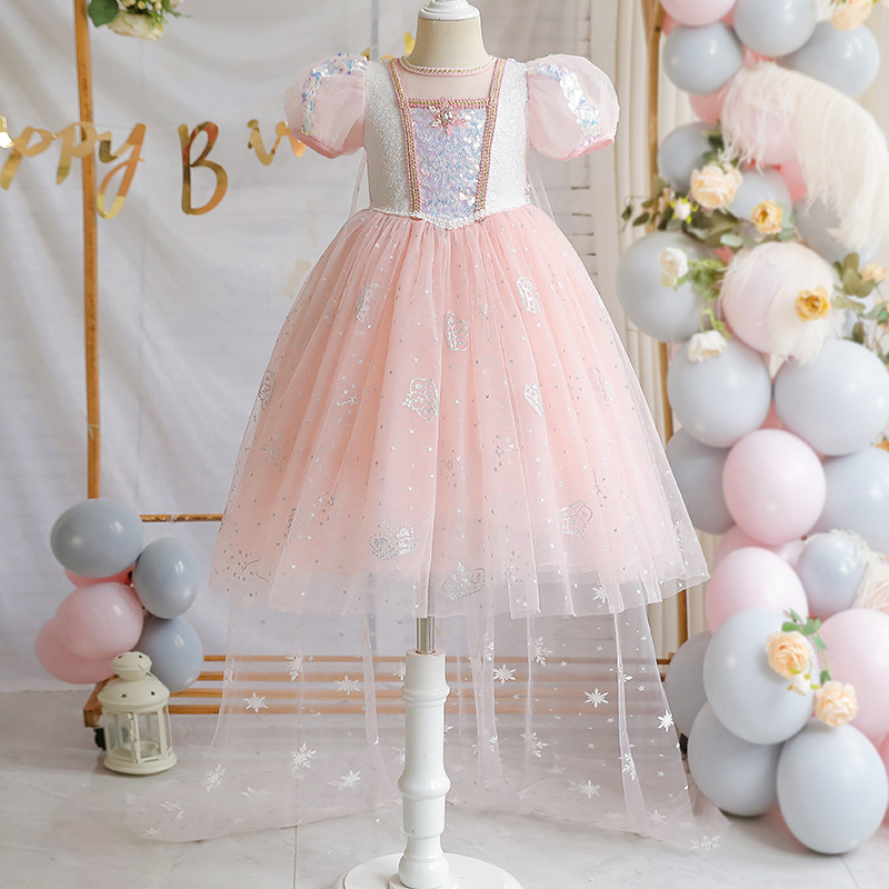 Disney princess dress evening dress birthday A-line skirt children's designer clothing Elsa princess dress baby clothing summer girls' short
