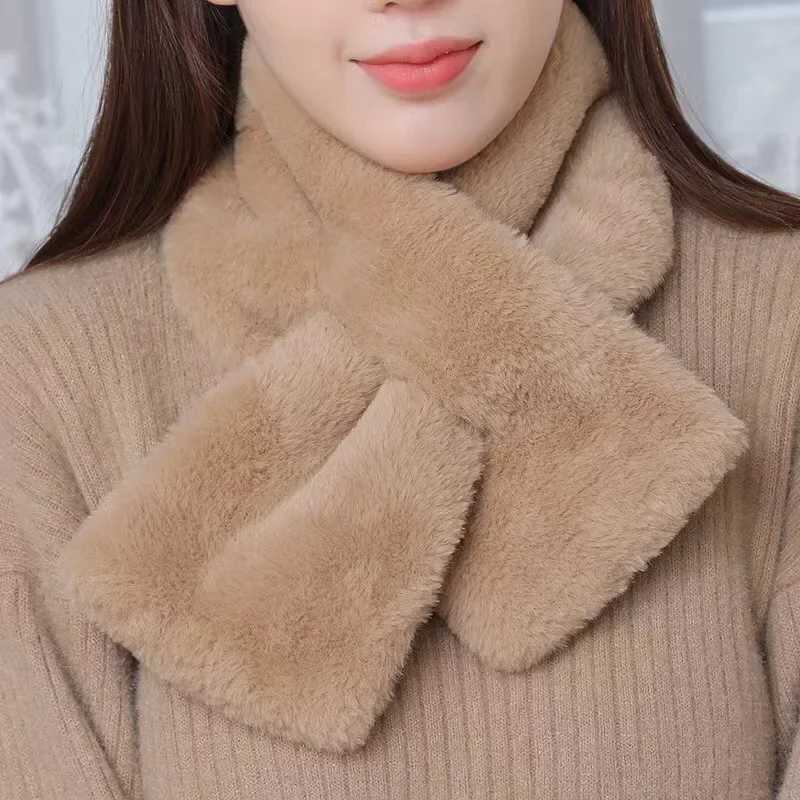 Korean Winter Faux Rabbit Fur Scarf Women Girls Scarf Soft Plush Scarves Solid Color Neck Collar Warmer Stuff Christma GiftJ251129