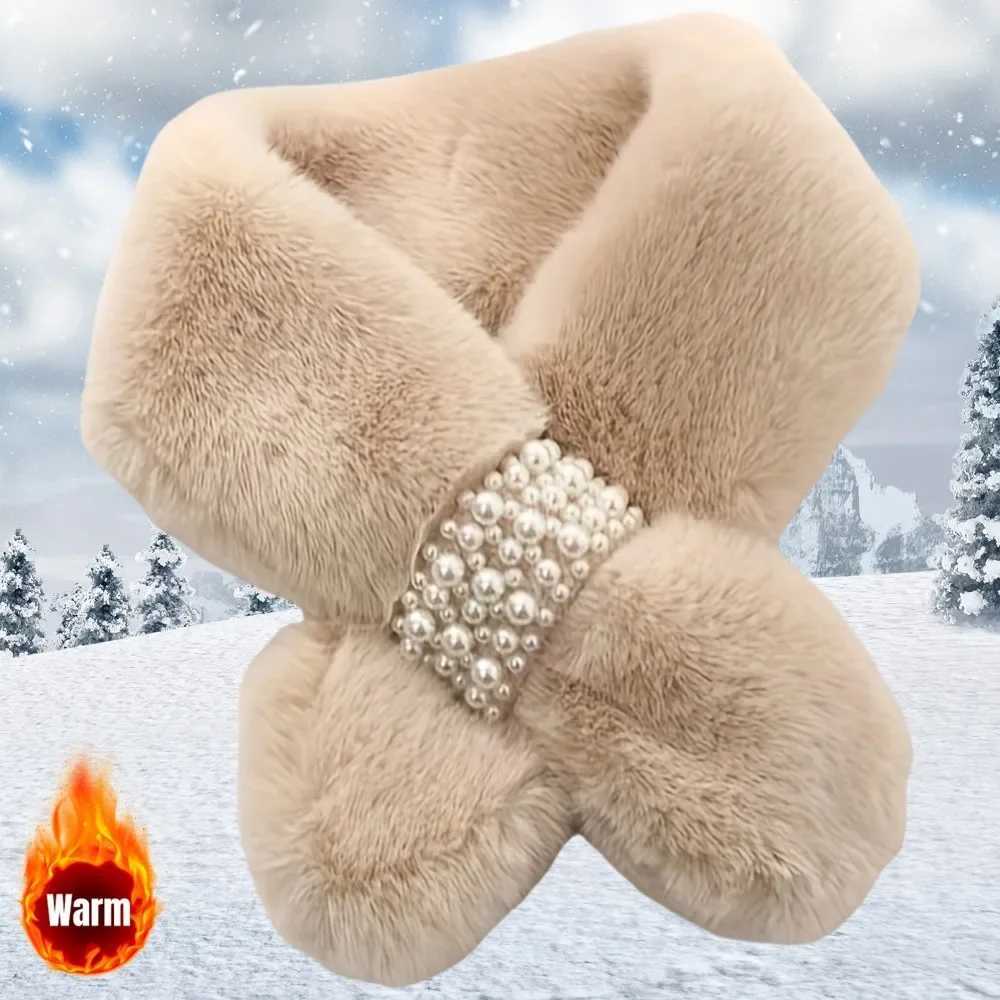 Winter Neck Scarf Warmer Neckerchief Faux Rabbit Fur Scarf Warm Windproof Soft Plush Non-Elastic Versatile Fashion AccessoryJ251129