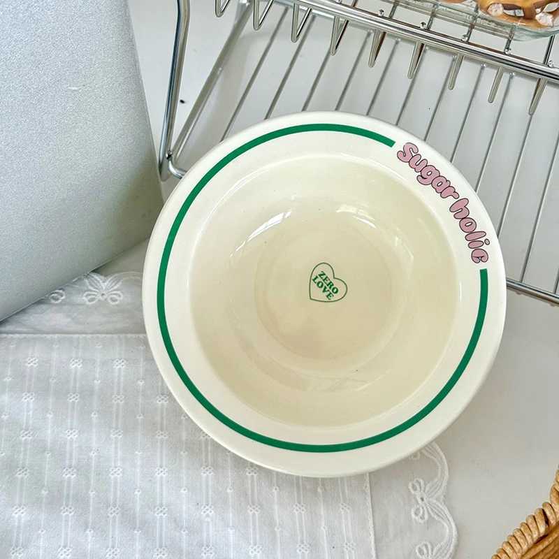 Luxury High Appearance Ceramic Dining Bowl Ins Style Letter Versatile Dessert Round Tableware Korean Household Breakfast Milk Bowls Y251129