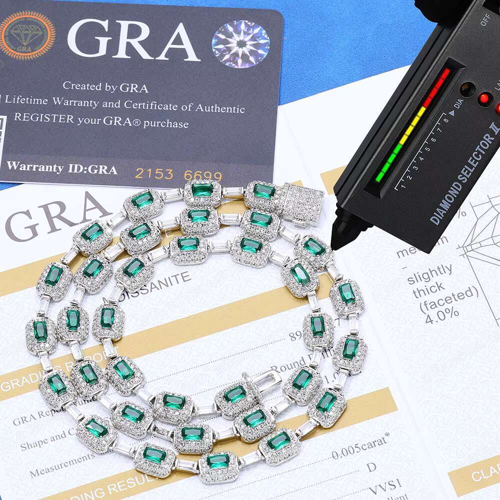 NUOAY New Style Bling Baguette VVS Moissanite Link Chain 925 Sterling Silver Pave Diamond Chain Necklace for Women Jewelry